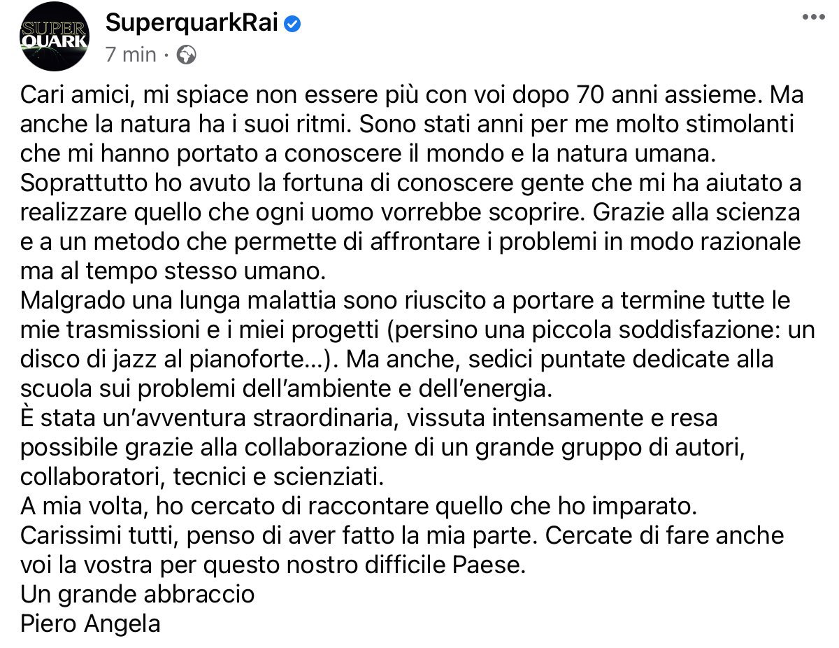 TecheTecheTheo's tweet image. Sono distrutto, ci ha lasciato un messaggio #PieroAngela