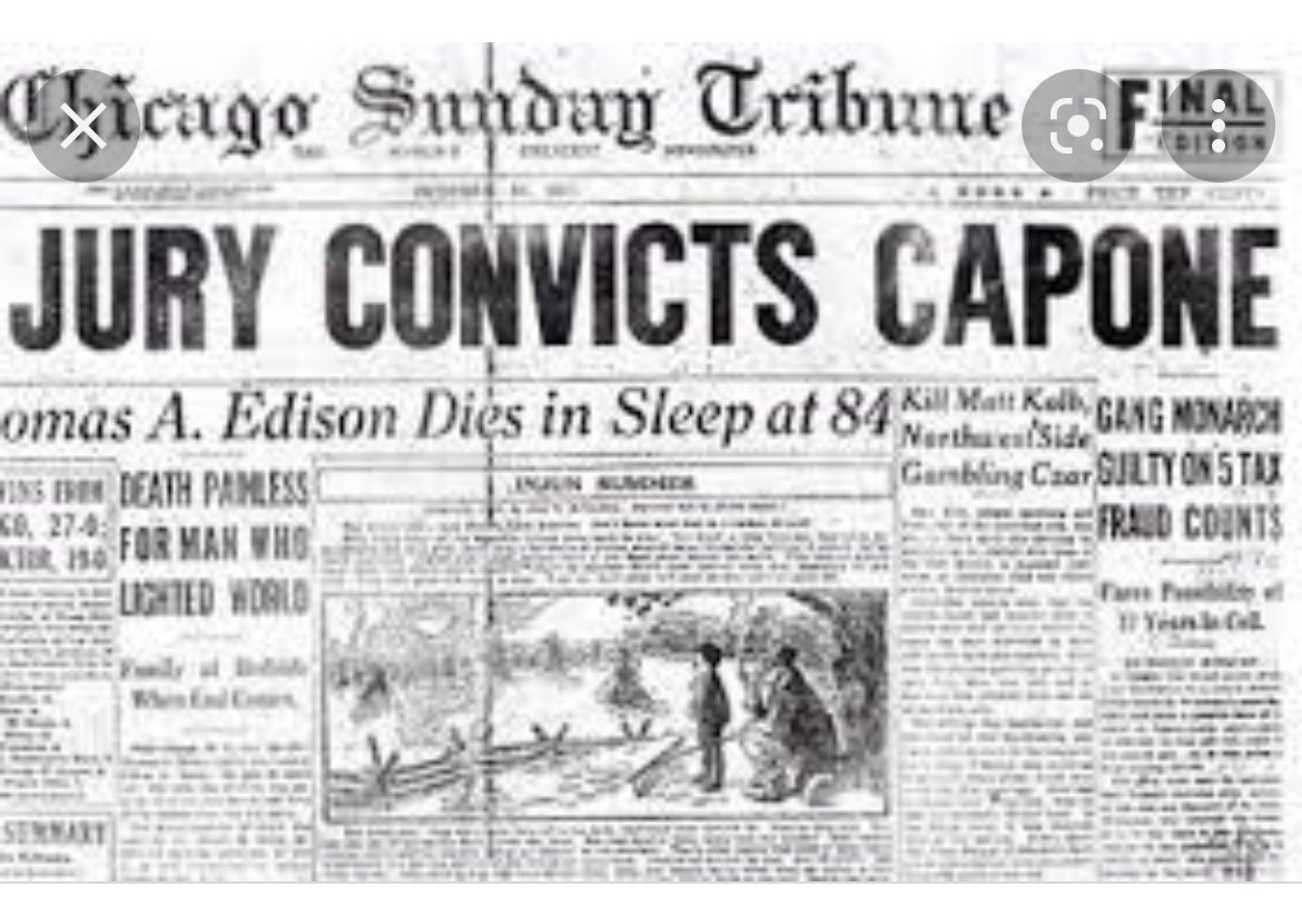 MohdAAlqubaisi's tweet photo. 91 years ago, a deadly criminal was put away for the unassuming crime of crime of Tax Evasion. That is the same playbook awaiting #Trump. The world became a better place when #Cabone was put away. https://t.co/SW9sLUMLSU