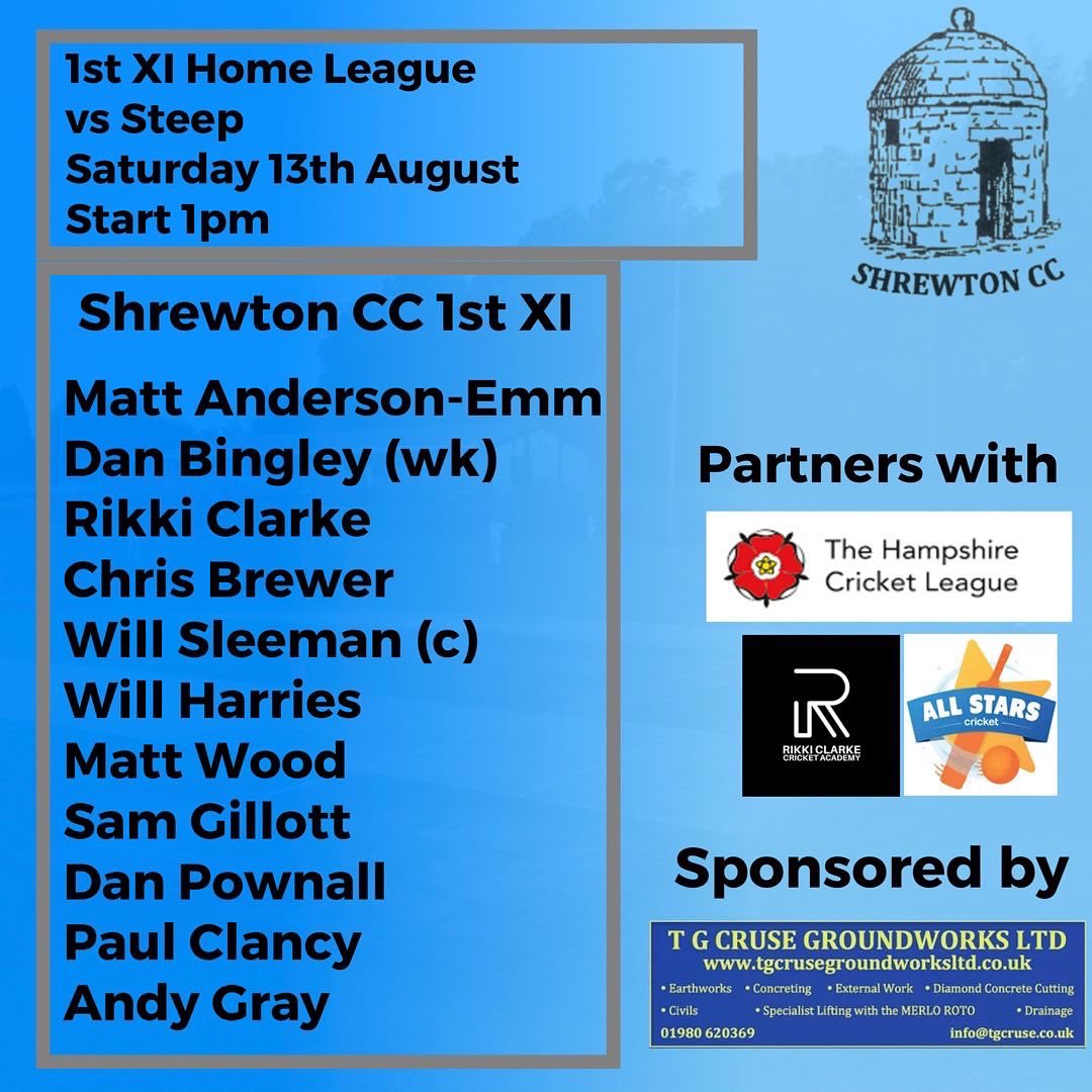 ShrewtonCC's tweet photo. TEAM NEWSπ¨ SATURDAY 13TH AUGUST
The 1st XI are at home welcoming @SteepCricket and the 2nd XI are away to Dorset Indians. The bar at The Rec will be open, Good Luck lads go well! ππ #weareshrewton #uptheshrews https://t.co/6iPnC5ZuZK