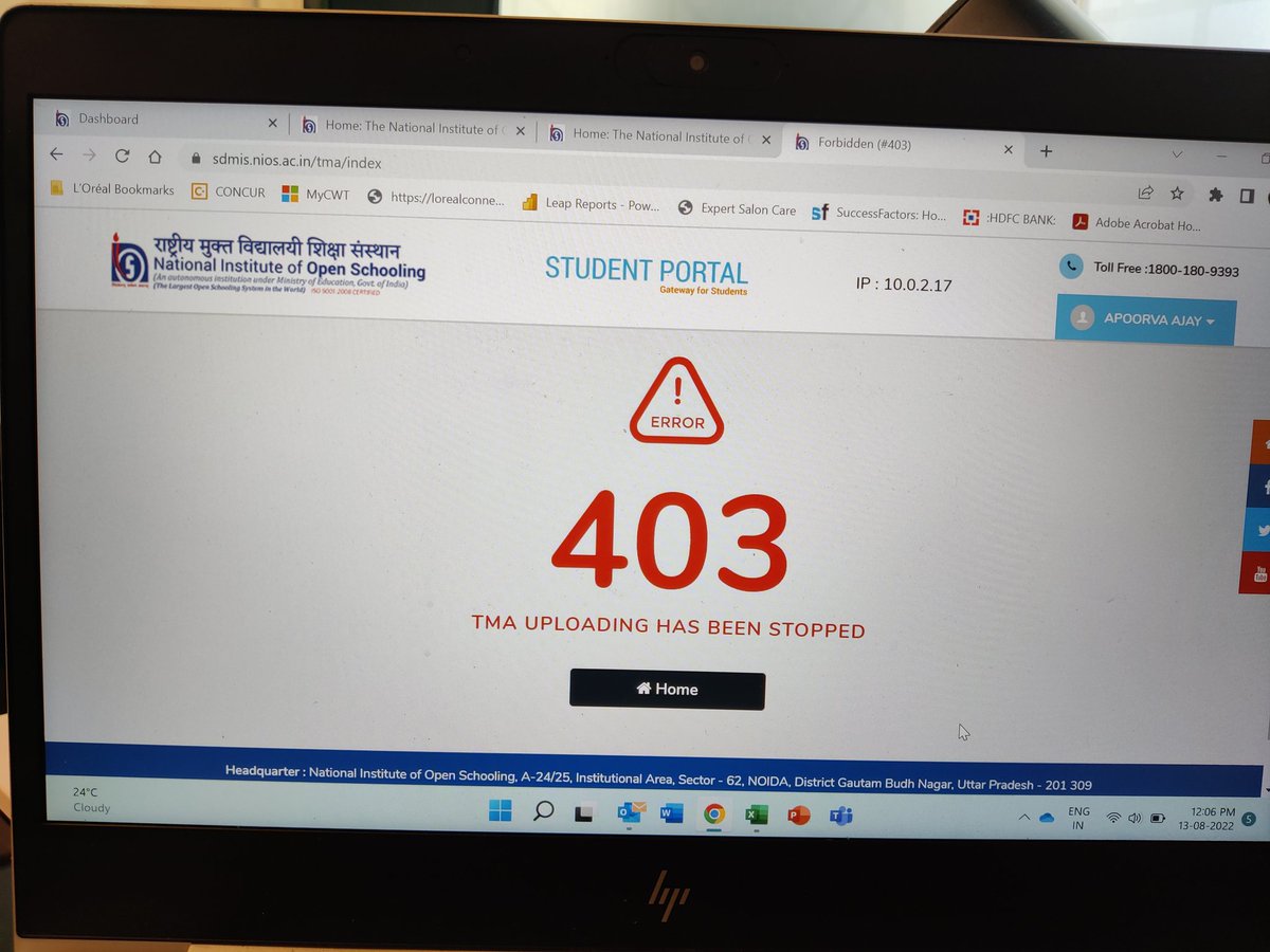 aps_hey's tweet photo. The website not able to upload TMA for more than 2 weeks now
 It also shows this error now study material also hasn't reached. Kindly help. Exam dates and hall ticket also not given yet @niostwit @EduMinOfIndia @PMOIndia @narendramodi https://t.co/YlqTLJ9fTs