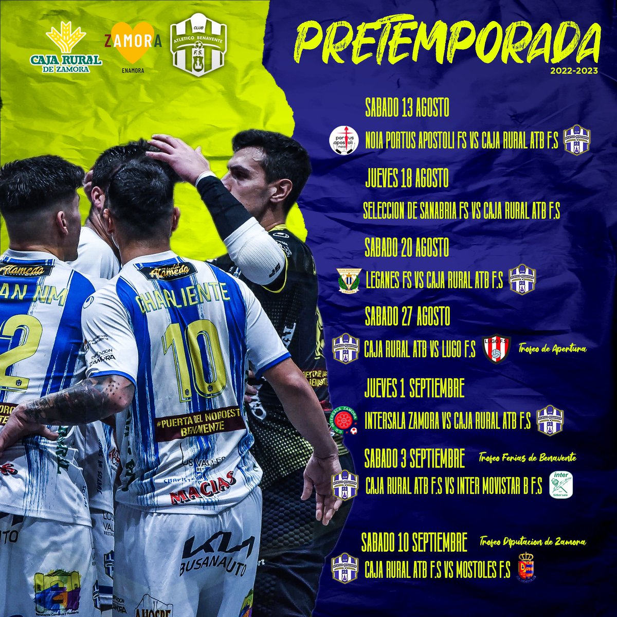 AtlBenavente's tweet photo. Hoy Sábado dia 13 de Agosto, arranca la Pretemporada 2022-2023, donde nuestro primer equipo viaja hasta Noia.

Un pretemporada cargada de encuentros, en la que ademas podremos ver en nuestra ciudad distintos trofeos como el Trofeo Diputación o el Trofeo de Ferias. https://t.co/jGlJ6PqAWq