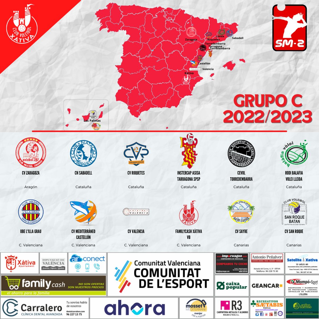 🏐𝗧𝗘𝗠𝗣𝗢𝗥𝗔𝗗𝗔 𝟮𝟬𝟮𝟮/𝟮𝟬𝟮𝟯🏐

🙋‍♂️ 𝐒𝐔𝐏𝐄𝐑𝐋𝐈𝐆𝐀 𝗠𝗔𝗦𝗖𝗨𝗟𝗜𝗡𝗔 𝐈𝐈

Nueva distribución de grupos para el equipo de SL2 Masculina. Grupo conformado por equipos de C.Valenciana, Aragón, Cataluña y Canarias.