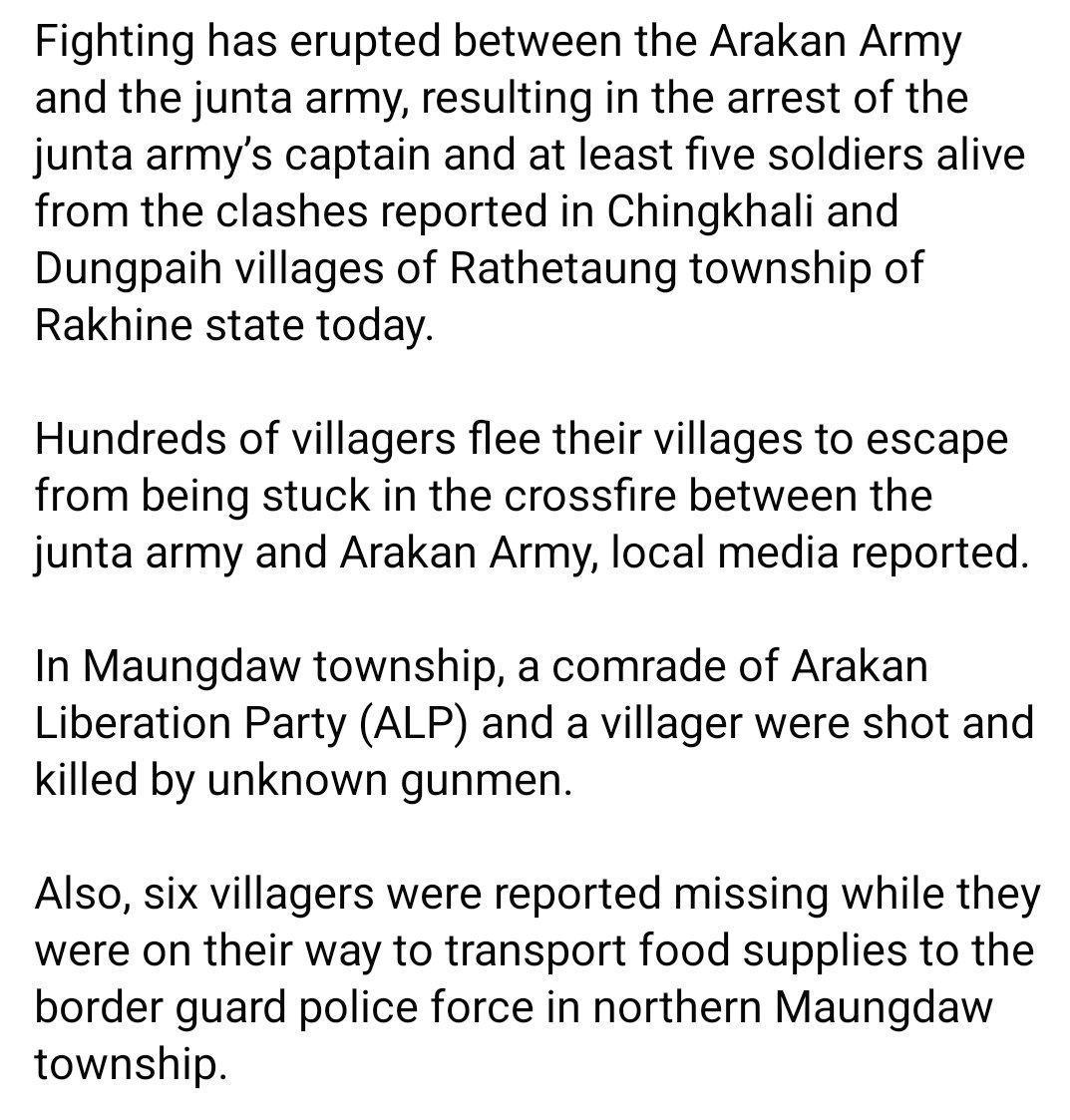 Arakan Army arrests the junta army’s captain and at least five soldiers in clashes in Rakhine state, Myanmar 

13 August 2022 

Photo/AA
