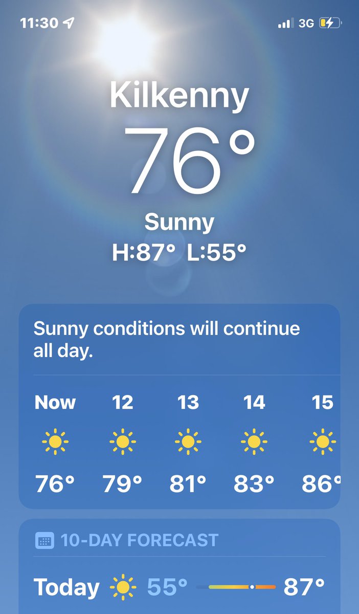 OEimhear's tweet photo. WTF Kilkenny?! You know you’re in Ireland right? IRELAND! Where it’s supposed to rain. It’s going to get to 31C/87F #bleugh #heatwave #Ireland
🥵🔥🇮🇪☀️🥵🔥🇮🇪☀️🥵🔥🇮🇪 https://t.co/uBMYMDBimK