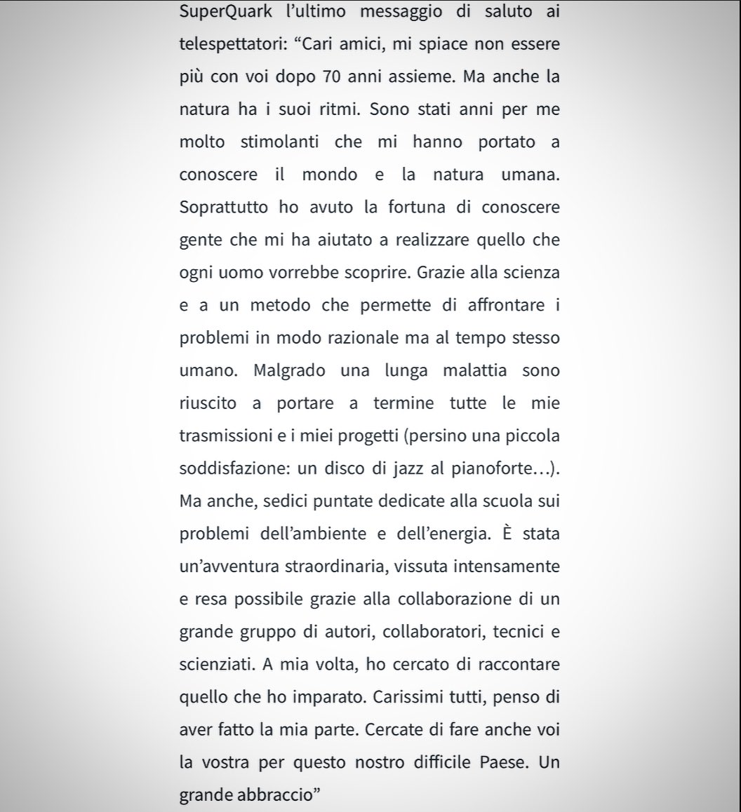 FBiasin's tweet photo. #PieroAngela: “Penso di aver fatto la mia parte. Cercate di fare anche voi la vostra per questo nostro difficile Paese”. 

Ha vissuto da gigante, se n’è andato da gigante. https://t.co/LDYzjNhbSn