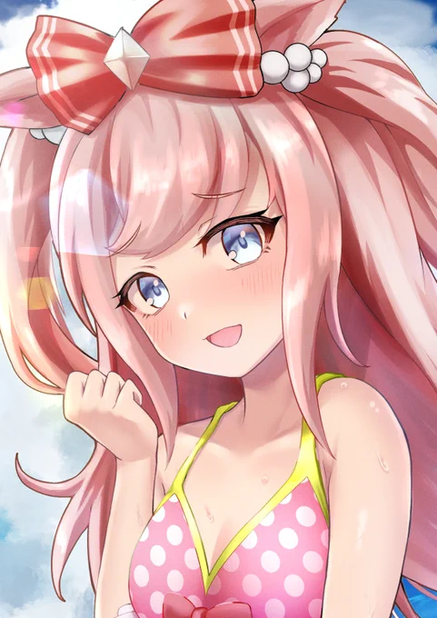 「で、デジたんの水着なんて需要あるんですかぁ…?」#ウマ娘 #アグネスデジタル 