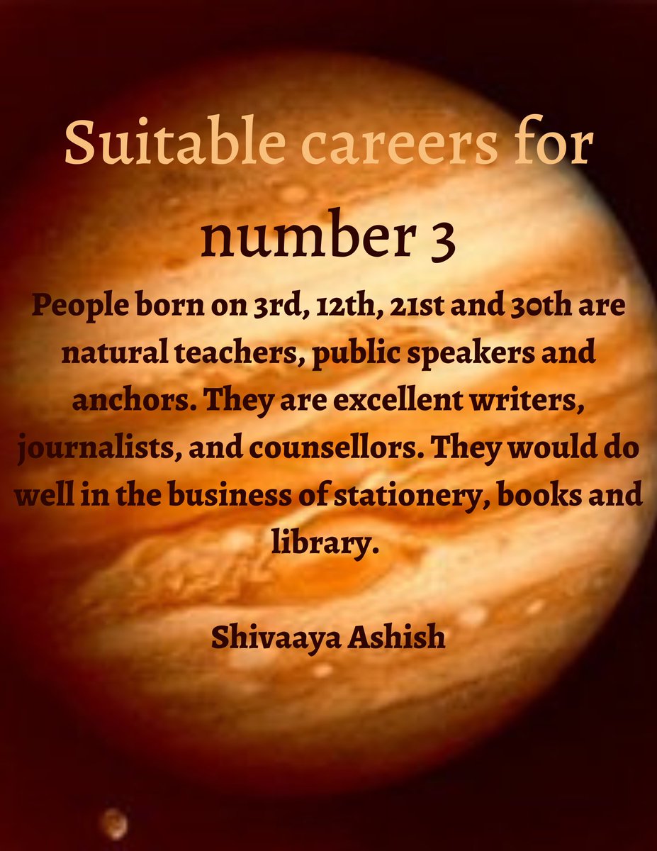 ShivaayaAshish's tweet photo. Suitable careers for no. 3 #numerologists #number3 #numerology #ShivaayaAshish https://t.co/MlzeBMKRg7