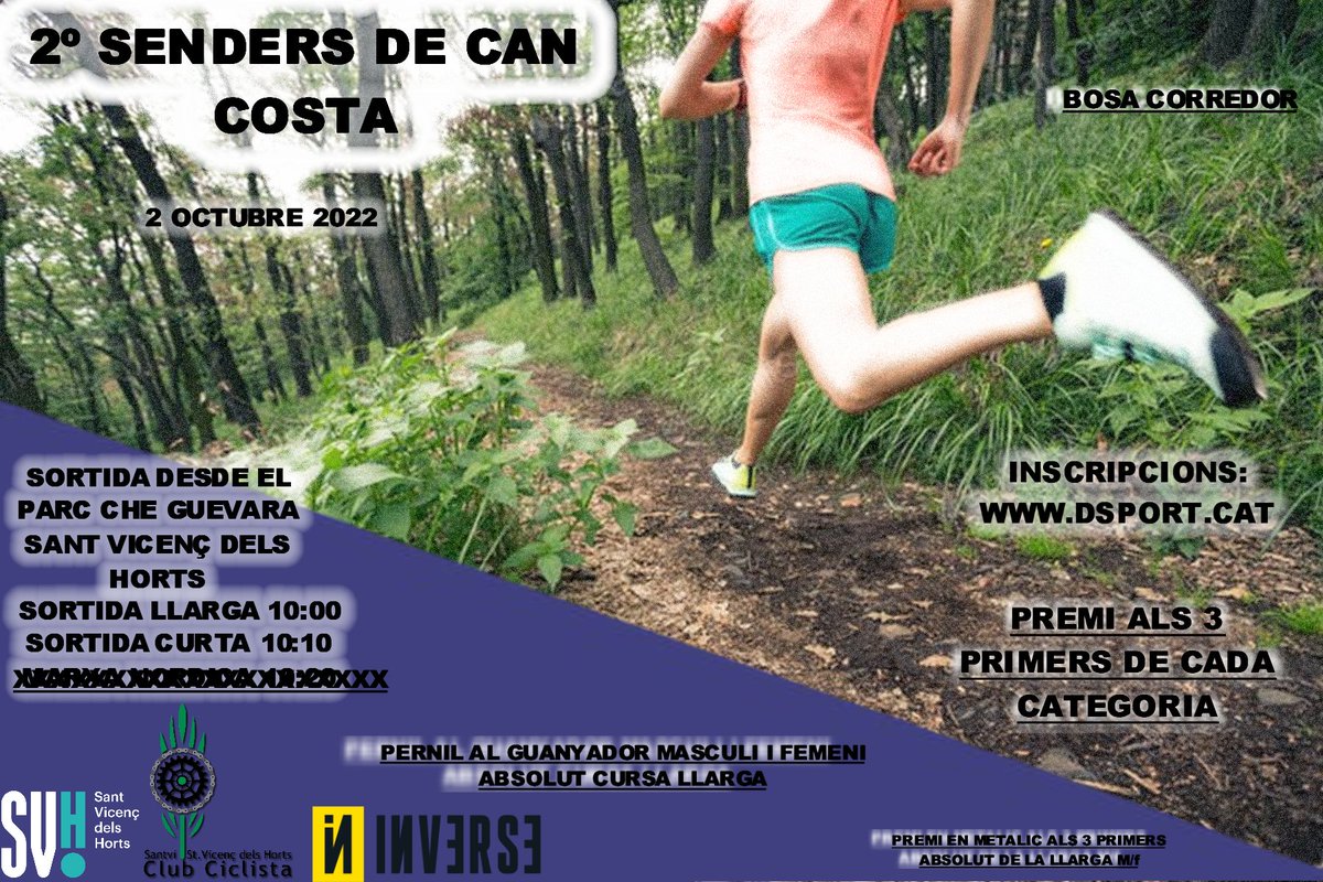 2 de Octubre ,2ª edicion de la Senders de Can Costa trail runnuig.
Premios en metalico,3 avituallamientos liquidos,1 solido,bolsa coredor con camiseta y regalos.
inscripciones en dsport.cat y toda la info en clubesportiusantvi.com #trailrunning #Montaña #santvicenç