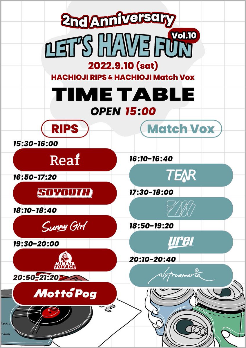 LHF920's tweet photo. ✨最終解禁✨
9月10日
八王子RIPS.Match Vox

Alstroemeria
Motto Pog
Sunny Girl
urei
soyouth
TEAR
シノカ
ヒナタトカゲ
Reaf

open/start  15:00/15:30

取り置き残り少なめです。
迷ってる方連絡ください！！！
みんなで楽しみましょ！！ https://t.co/R0UgYILtBl