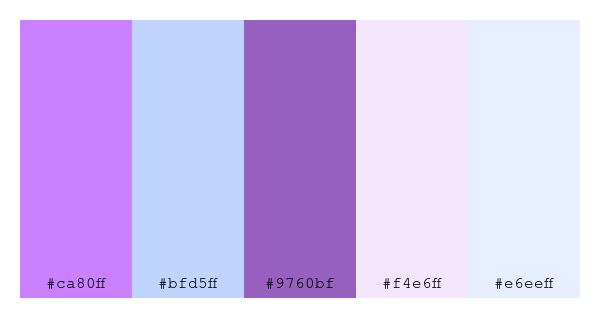 ColPaletteBot's tweet photo. Beep beep, here's a pretty color palette for you!
color-scheme.js parameters used:
- hue: 85
- variation: light
- colors: #ca80ff, #bfd5ff, #9760bf, #f4e6ff, #e6eeff
Have a lovely day!
#twitterbot #colorpalette #colors #palette #prettycolors https://t.co/9FdEi8Qduc
