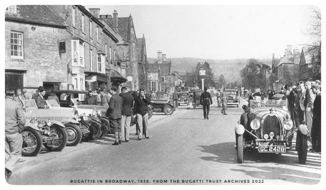 Fantastic to have a Bugatti display at the @broadwaycarshow tomorrow Sunday August 14th so please come and say hello! Our chairman Hugh Conway looked up this photo in our archives showing a gathering of Bugattis in Broadway on a BOC rally in 1938 @cotswolds_uk @Visitbroadway