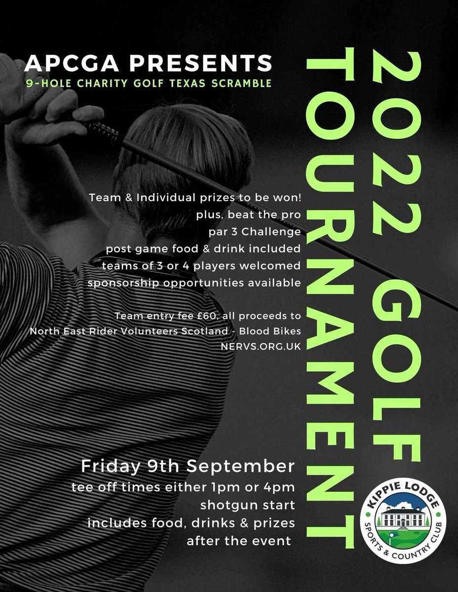 We are delighted to announce APCGA have chosen to support NERVS with all proceeds of their 9-hole charity golf tournament being donated to us.
Entry forms are available to download from nervs.org.uk/.../apcga-char…...
All enquiries to mikechurchill223@gmail.com