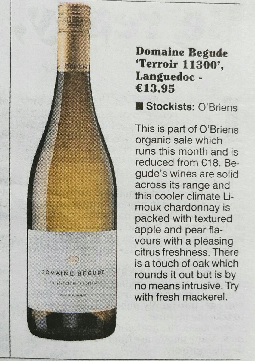 In today's <a href="/irishexaminer/">Irish Examiner</a> there are two top #OrganicWine picks from <a href="/LesliesWineFood/">leslie williams</a>.  Both part of our #Organic Wine Sale now on instore and online wine.ie
<a href="/Begude/">James@Begude</a>