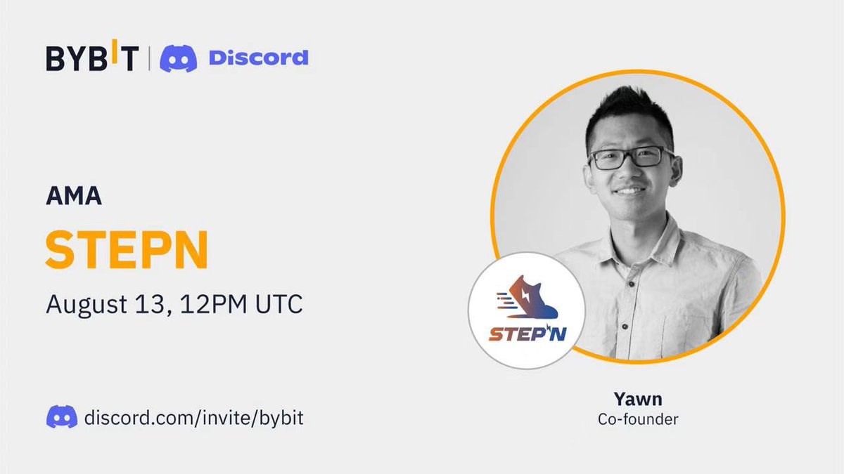 Bybit_Official's tweet photo. ✨ Bybit X #STEPN AMA 

🤔 Want to know more about STEPN and their next steps? 

🤩 Join our AMA with the co-founder of @Stepnofficial to know more! 

📍 https://t.co/q9iDRMFPgy  

⏰ Aug 13, 12PM UTC https://t.co/UEDPOpyA8Z