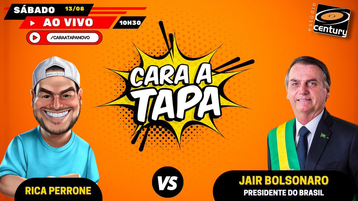 Daqui a pouco, às 10h30, tem entrevista do Presidente <a href="/jairbolsonaro/">Jair M. Bolsonaro</a> para o programa Cara a Tapa do @RicaPerrone. Anotem aí e não deixem de acompanhar.