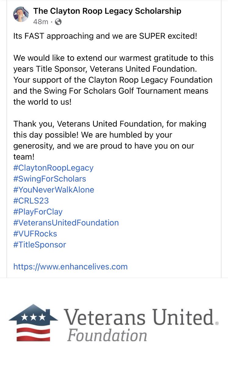 Big things happening in Clayton’s honor - “THANK YOU” <a href="/VUFoundation/">Veterans United Foundation</a>
