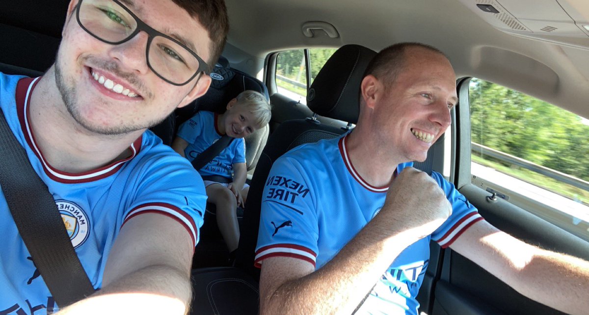 tindale_jake's tweet photo. Me, dad and little brother on the way to the first home game of the season.   COME ON CITY. @LIVE_LOVE_MCFC https://t.co/KT2UxDQtjT