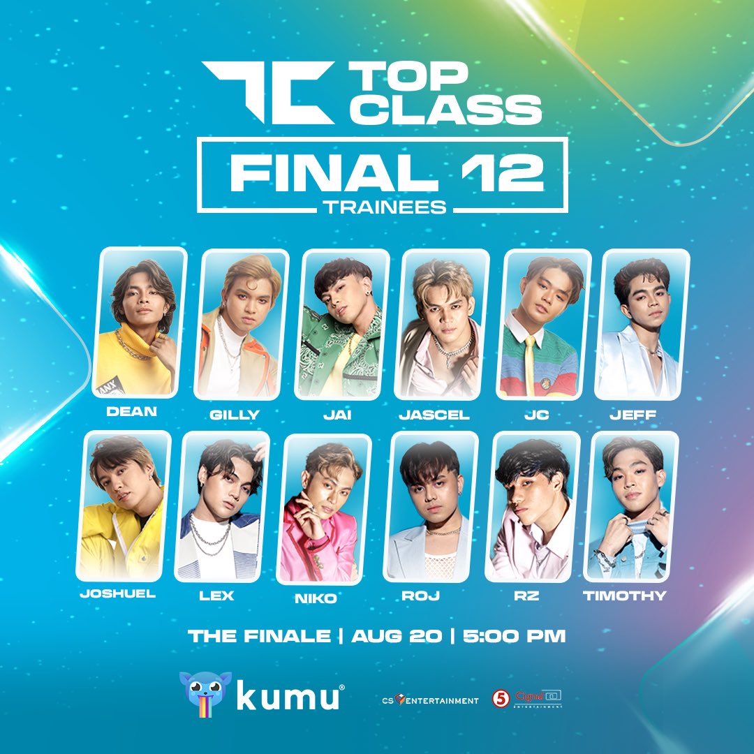 topclassofc's tweet photo. TCzens! Here are your FINAL 12 TRAINEES! 

Next week, abangan ang kanilang collab performances with VXON and https://t.co/bl3Ynbnxzn! Pakinggan rin ang p-pop version ng hits ni Mr. Pure Energy, Gary V! 

#TopClassTheFinale
#TopClassxParcinq
#kumuTOPCLASS https://t.co/PKzc8QvUcJ