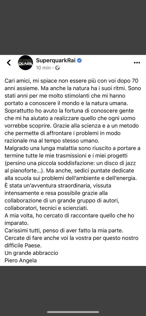 Questo si chiama insegnamento, sapere, umilta'.Cercate di fare la vs parte.....un lascito, un testamento importante <a href="/SuperQuarkRai/">SuperQuarkRai</a> #PieroAngela