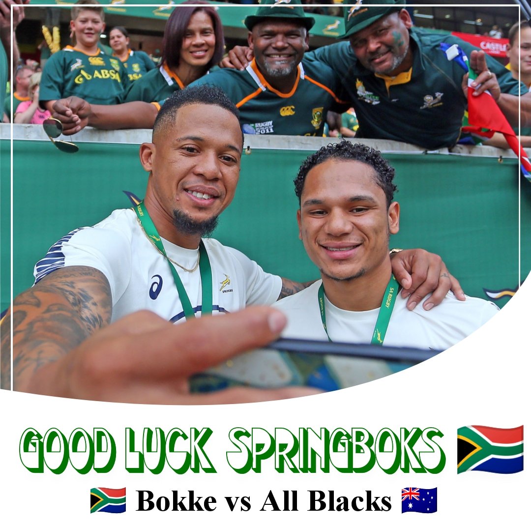 itsTyronePrins's tweet photo. Good luck to the Springboks 🇿🇦

Round 2 between the Bokke and All Blacks taking place this afternoon. Wish the team all the best on their match tonight.

#TeamSpringboks 

🇿🇦#RSAvNZL🇭🇲 https://t.co/dawNmBqd78