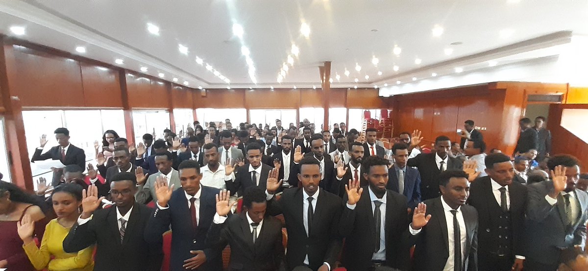Today we had a gathering with our MD doctors. These doctors served as interns for one solid year with no salary, not enough med, O2, food for pts &themselves. We their teachers are proud. God bless thier career. They are seen taking the Hippocratic oath. #tigraysiege #resilience