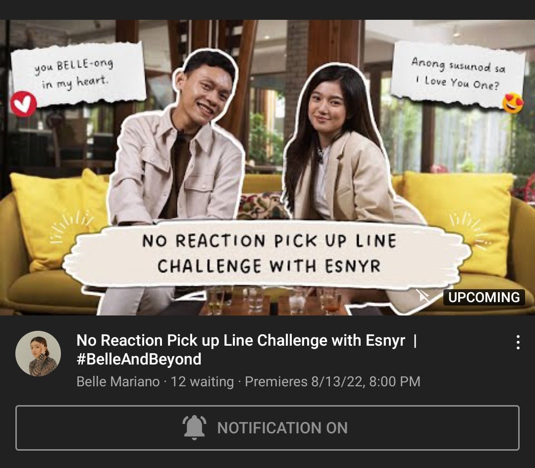 Don't forget to set your reminders on for Belle's Vlog "No Reaction Pick up Line Challenge with Esnyr" on Her YouTube Channel classmates. 🥰🧡

🖇️youtu.be/4VKD3R8DKQo

BELLE VLOG WITH ESNYR 

#BelleAndBeyond
#EsnyrRanollo | EsnyrRanollo
<a href="/esnyrrr/">Esnyr</a>