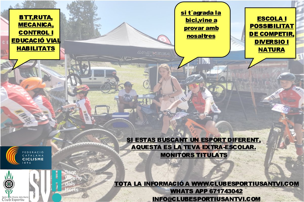 ATENCION BAIX LLOBREGAT.
La alternativa a otros deportes,extra escolar en bicicleta. Toda la info en clubesportiusantvi.com
#ciclisme #ciclismeinfantil #BTT #ciclismecat