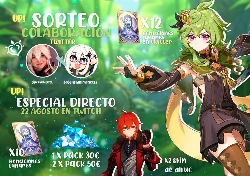 ⭐️Sorteo 22 bendiciones, packs y skins⭐️

12 bendiciones para todos los participantes de twitter y el resto de recompensas en su canal de Twitch

Para participar:
➡️Seguirnos a nosotros y <a href="/axsoulotl/">Sou</a> 
🔄RT a este tuit
➡️Seguirla en twitch twitch.tv/axsoulotl

Hasta el día 22🗓️