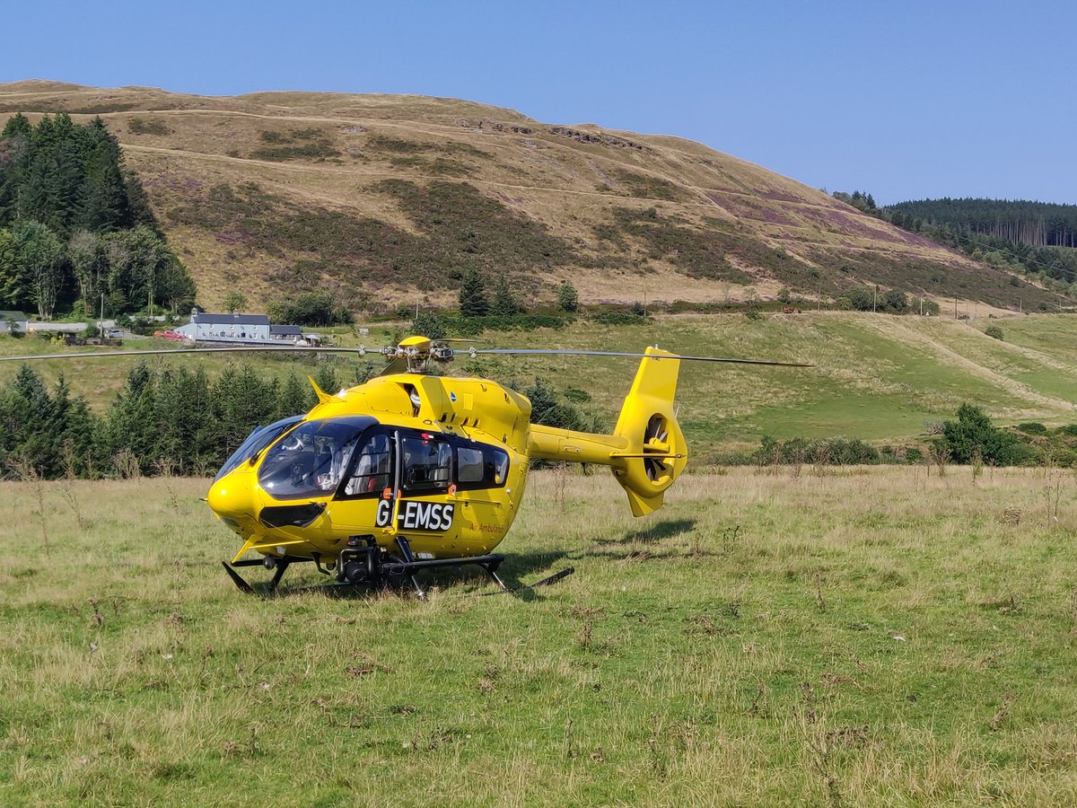 adamv's tweet photo. Not often that an air ambulance lands in the field out the back. Two accidents in Ponterwyd today on the A44 so far. https://t.co/YCD0nNLPim