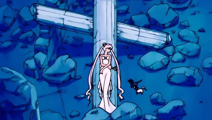 I never noticed that Queen Serenity died on a cross  