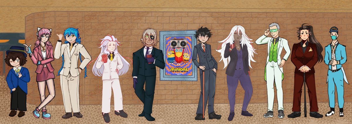 Countdown2AI2's tweet photo. Good evening, good morning and hello! We just got word that ABIS and those close to them are ready and suited up to go to watch Minions: Rise of Gru! Now we're happy to present our first post-launch collab, ABIS Suits!

Artist credits in replies:
#aitsf #aithesomniumfiles #aini https://t.co/Iapy4Cp9HS