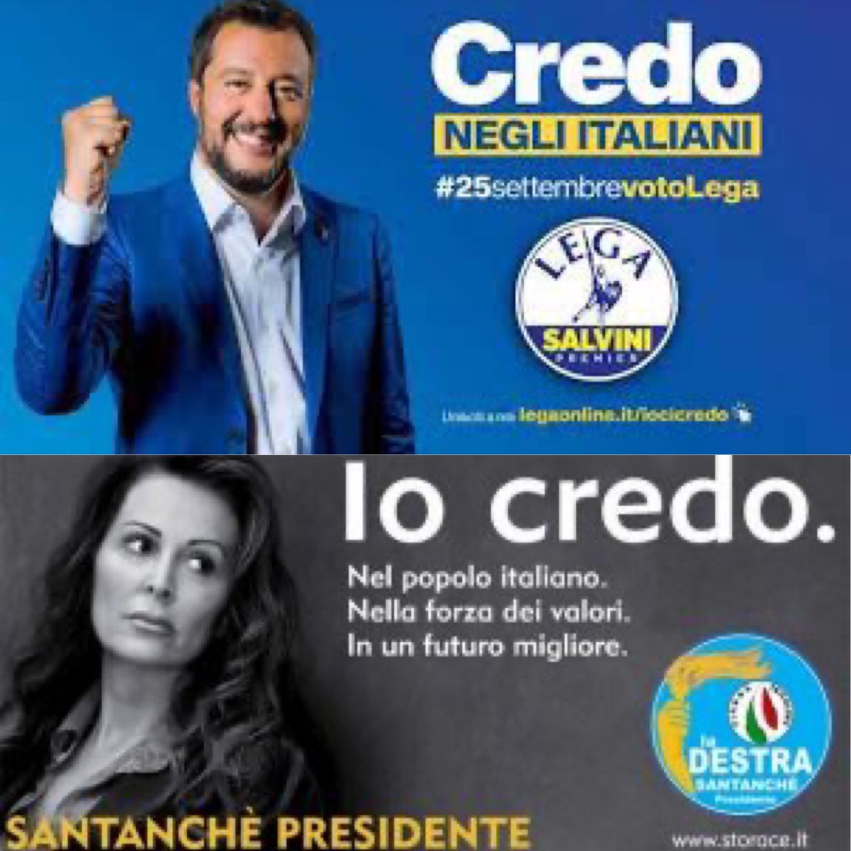 Marco_Cacciotto's tweet photo. Dopo una breve campagna teaser, Salvini parte con lo slogan della campagna “Credo”. Vi ricordavate che era stato usato 10 anni fa da Daniela Santanchè? #ElezioniPolitiche22 #slogan #marketingpolitico #fastpolitics https://t.co/PvKCq1Ibk2