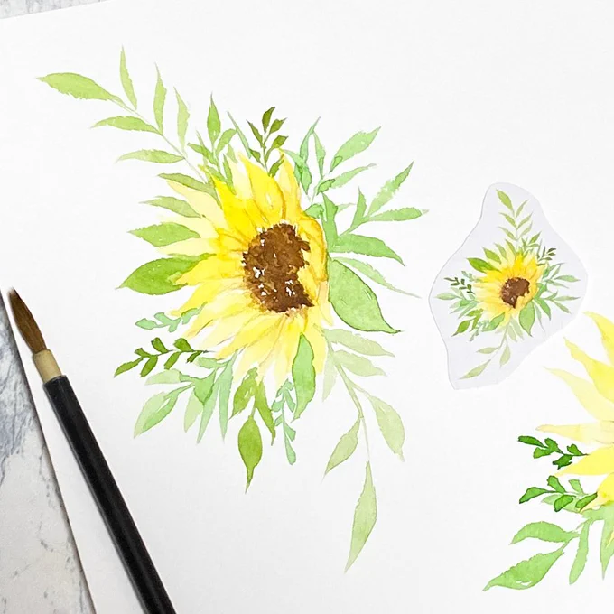 今日描いたひまわりたちを早速フレークシールにしました!!名付けて、絵描きの気まぐれシール!基本売り切りの予定ですが、いろんな柄を追加していけたらと思います数に限りがある関係で今回はminneのみですー! 