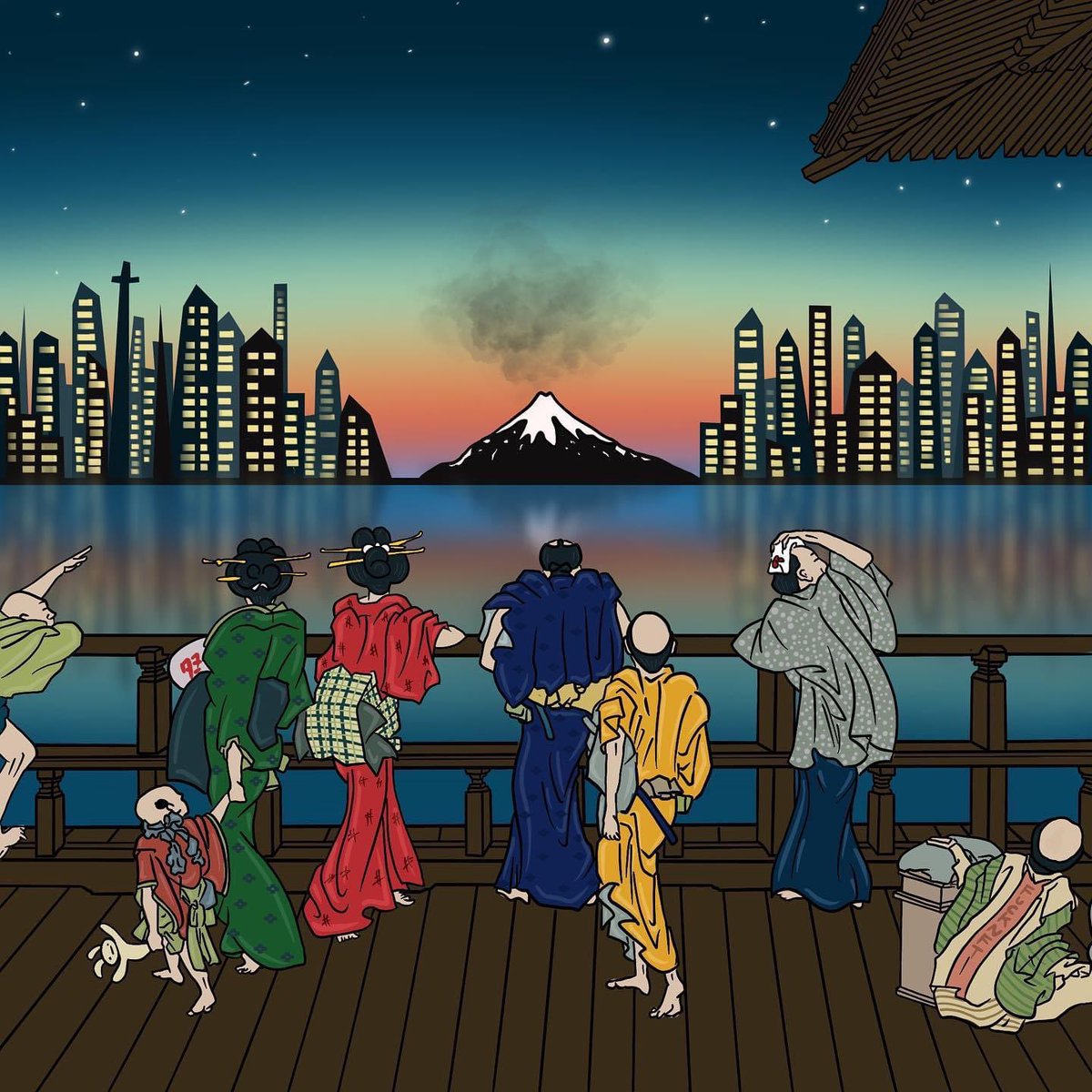 ' Skyline '
Hokusai's painting parody
modern ukiyoe version 

#nft #nftjapan #ukiyoe #modernukiyoe #contemporaryart #design #designer #procreate #procreateart #art #japaneseart #japanesedesign 
#浮世絵　#モダン浮世絵　#日本画　#葛飾北斎　#富嶽三十六景　#刺青