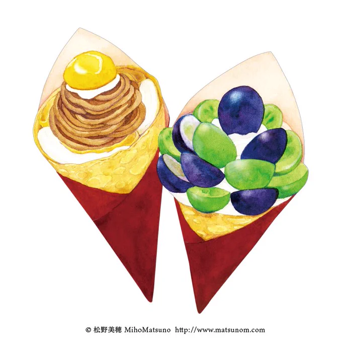 ご依頼されているシリーズ全体のトーンを合わせるためスイーツの輝きを控えめに描いている(画像がその例)けども、もっとツヤツヤでキラキラに描くお仕事もしたいと思っているところです 