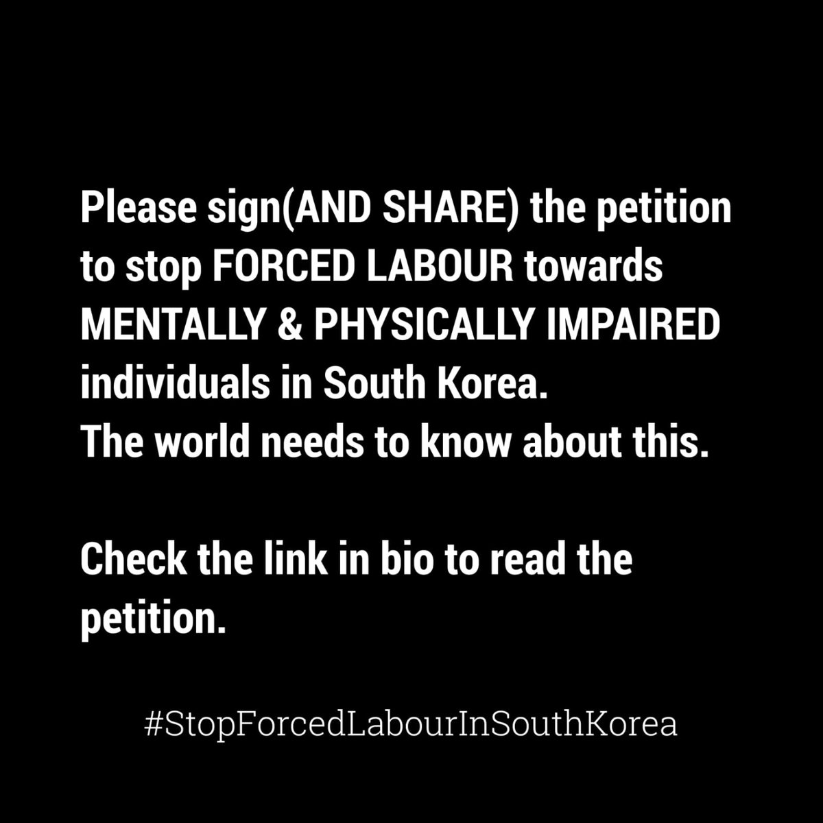 jocon_no_kdraft's tweet photo. Sign this petition and retweet this post to free the victims in South Korea

https://t.co/hfFJvxR8VW

#stopforcedlabourinsouthkorea #humanrights #forcedlabour #modernslavery #slavery #abuse #viral #covid19 #ilo #un #bts #kpop https://t.co/kq3ev06Wdd
