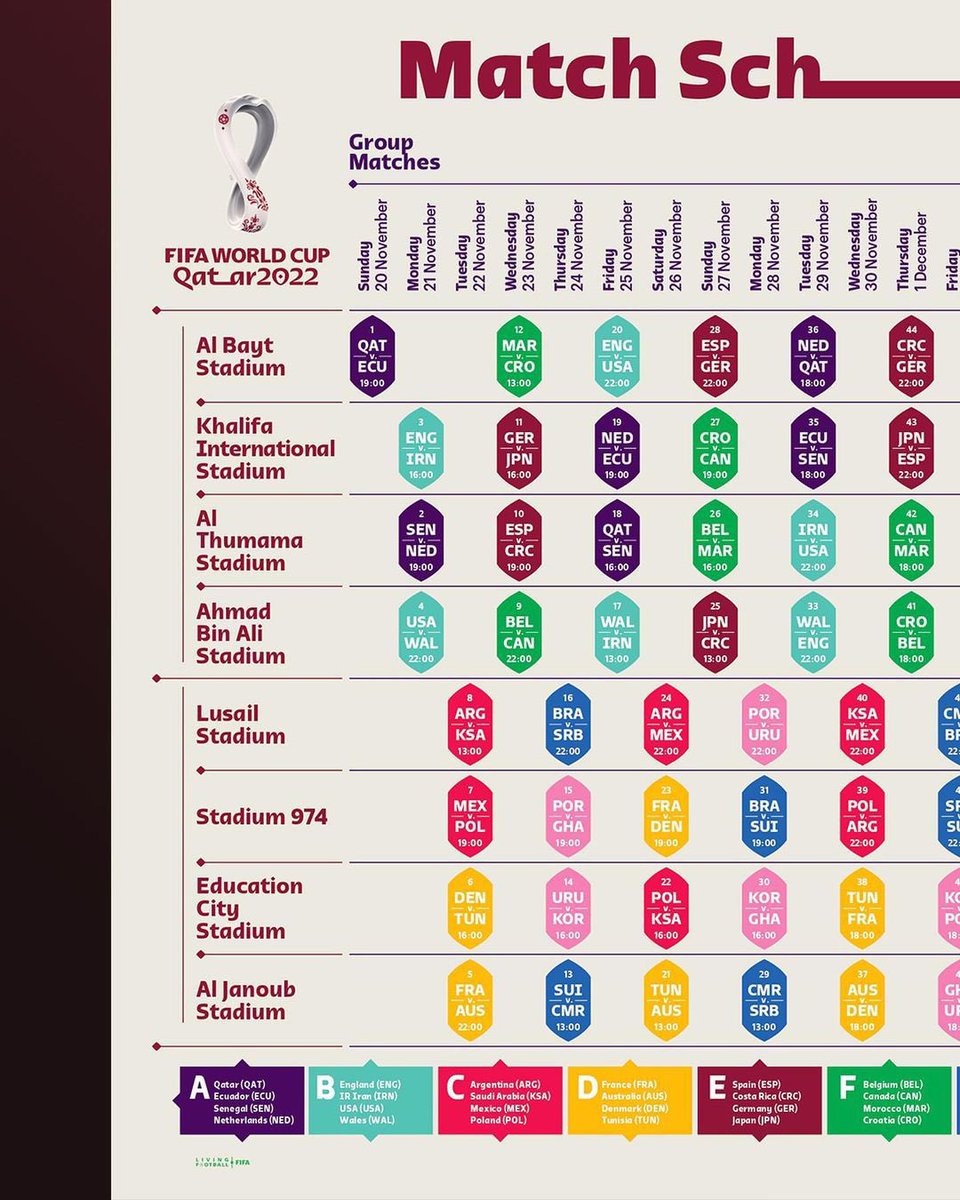 dohanews's tweet photo. 🗓️ Mark your calendars for the most anticipated sporting event in Qatar!

➡️ Check out the updated match schedule for the 2022 @FIFAWorldCup. 

⚽ Which game are you looking forward to the most?

@roadto2022en @fifaworldcup https://t.co/5VN364viVO