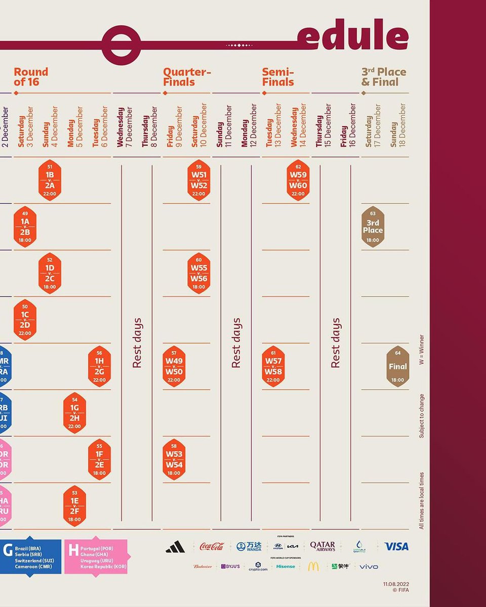 dohanews's tweet photo. 🗓️ Mark your calendars for the most anticipated sporting event in Qatar!

➡️ Check out the updated match schedule for the 2022 @FIFAWorldCup. 

⚽ Which game are you looking forward to the most?

@roadto2022en @fifaworldcup https://t.co/5VN364viVO
