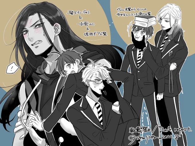 📦お題箱より
・髪をおろした🐍
・俵担ぎ🐙🦐
・赤面2C
・👑からヒールでの歩き方レッスンを受ける監

赤面する子はかあいい🥰🥰🥰
👑様も久しぶりに描けて楽しかったです!ありがとうございました! 