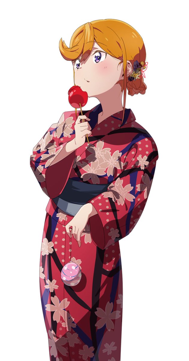 shibuya kanon 1girl kimono japanese clothes solo food candy apple white background  illustration images