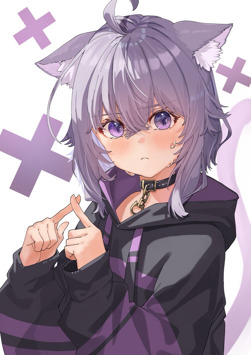 nekomata okayu 1girl animal ears solo cat ears tail purple eyes purple hair  illustration images