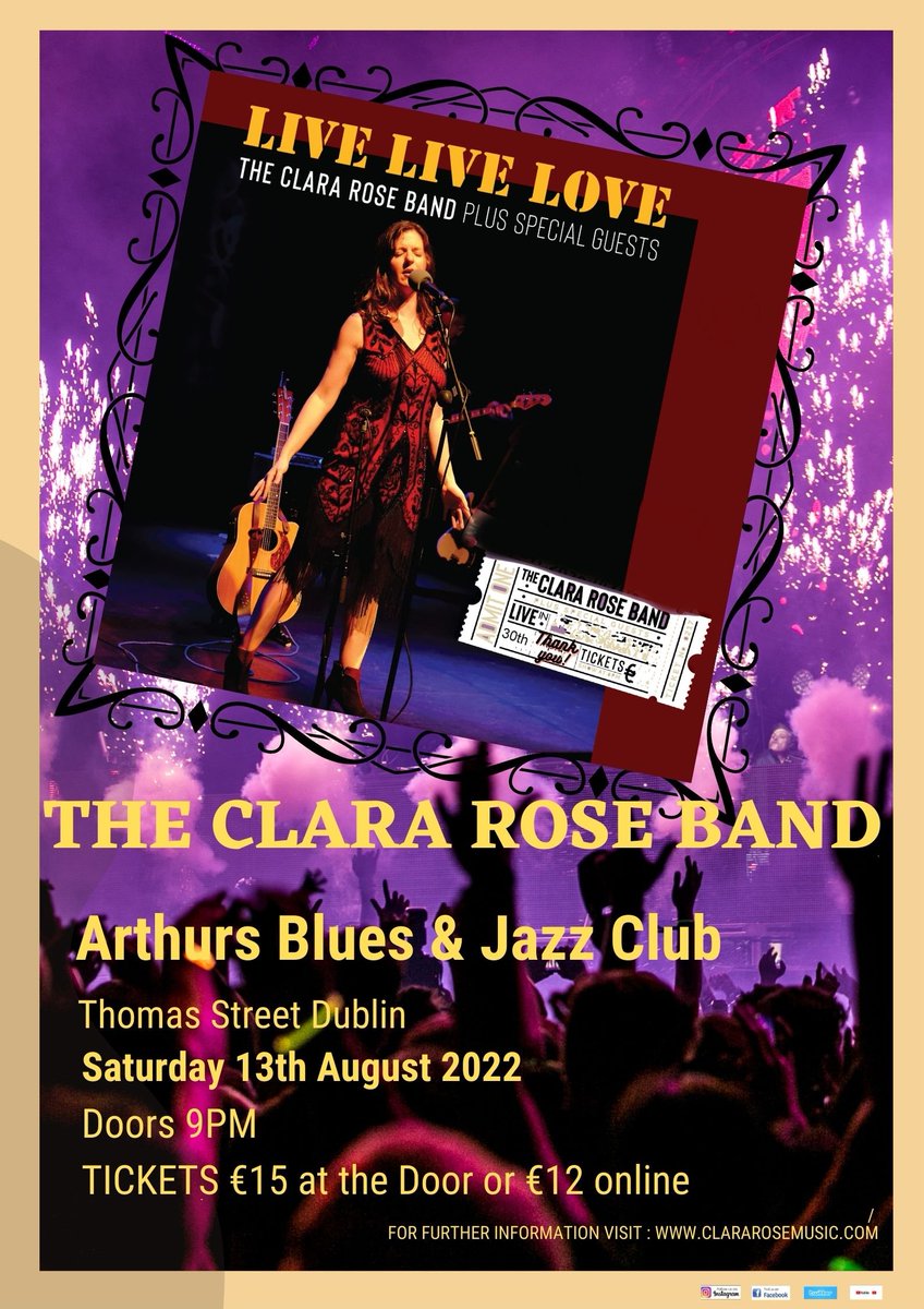 ClaraRoseMusic's tweet photo. 💃📣Album Launch Day is here!📣💃
Really looking forward to bringing our album back to one of the stages where it was recorded tonight: @ArthursPub Doors at 9pm and Music at 9.30pm. Last minute tickets still available. We can't wait 🤘
#clararose #arthurs #dublin #LiveMusic https://t.co/GKzFIDRxDk