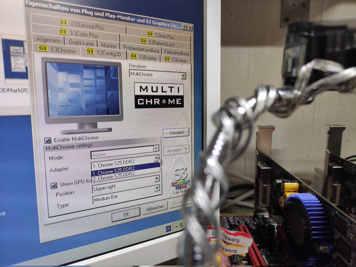 Loeschzwerg_3DC's tweet image. Finally started testing MultiChrome with two Chrome S25. First results are very interesting and show amazing (3DMark03) to good scaling (3DMark05, Aquamark 3). Scaling in FEAR is sometimes very uneven.

#s3graphics #multichrome #multigpu