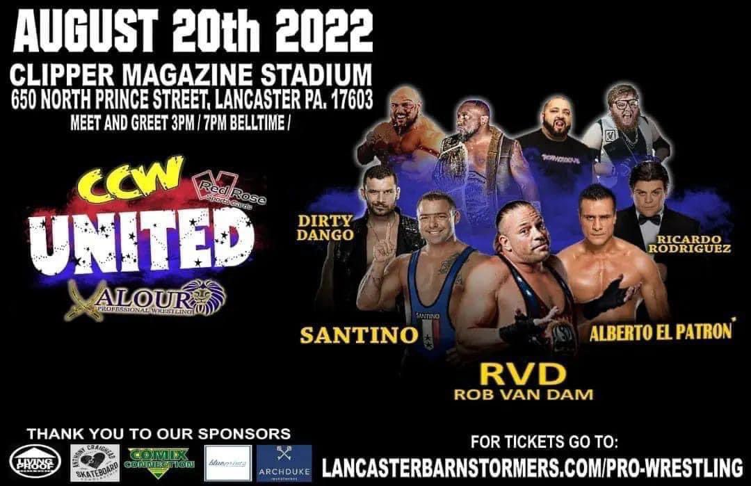 RefLarryPeace's tweet photo. Aug. 20th. #ClipperMagazineStadium #Lancaster PA. Largest Pro Wrestling Event in Town of the Year! Get your tickets atβ¦β¦
π https://t.co/MbpEtcZvZo or by going to @RRSportsCards
#RobVanDam #RVD #AlbertoDelRio #Fandango #Santino #RicardoRodriguez #ProWrestling https://t.co/lDr9z5xIkO