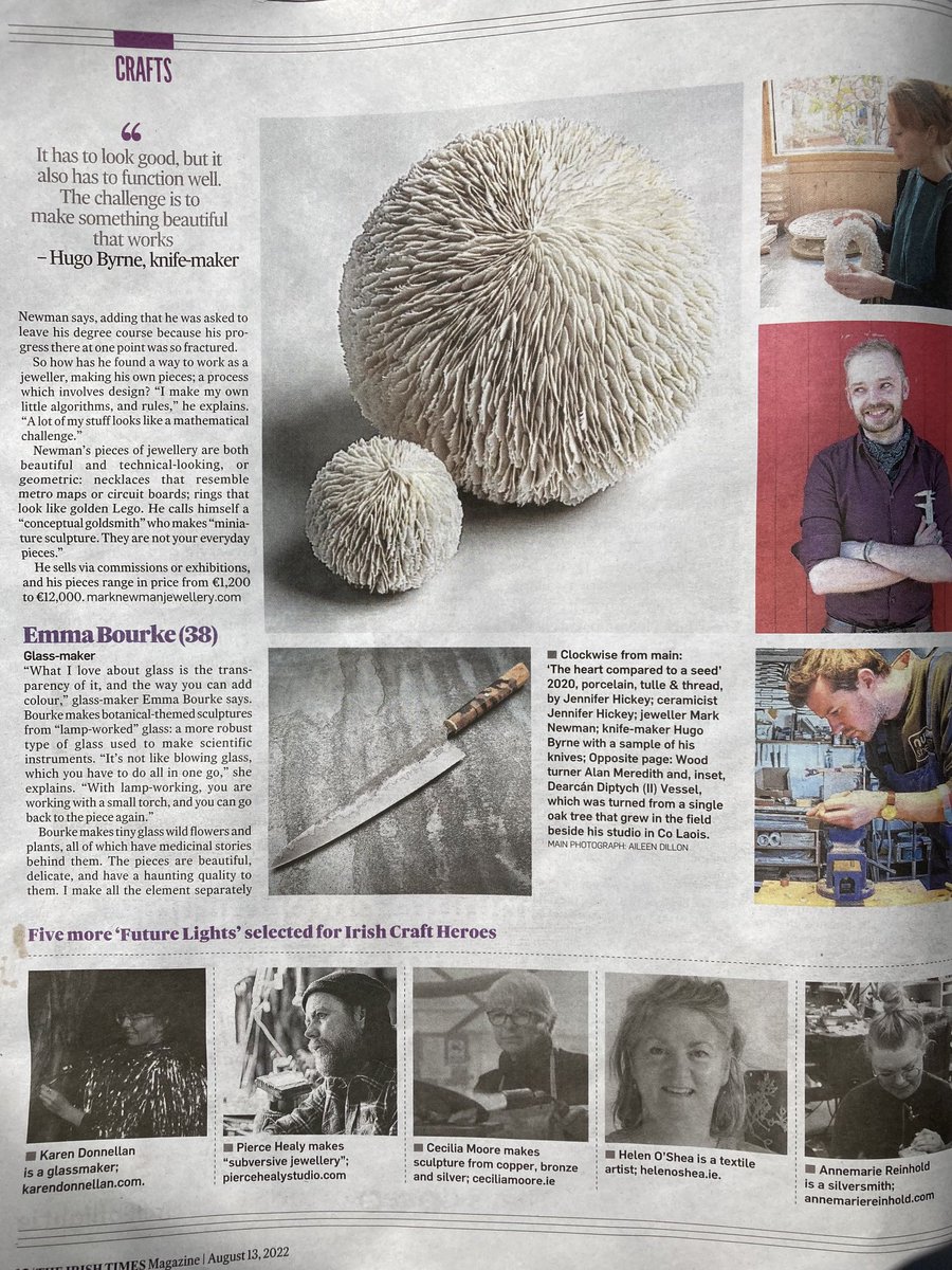 Wonderful to see so many talented ⁦<a href="/NCAD_Dublin/">National College of Art & Design</a>⁩ graduates highlighted in ⁦<a href="/RositaBoland/">Rosita Boland</a>⁩ The 10 ‘Future lights of Irish craft’ feature in ⁦<a href="/IrishTimes/">The Irish Times</a>⁩ ⁦<a href="/DCCIreland/">Design & Crafts Council Ireland</a>⁩