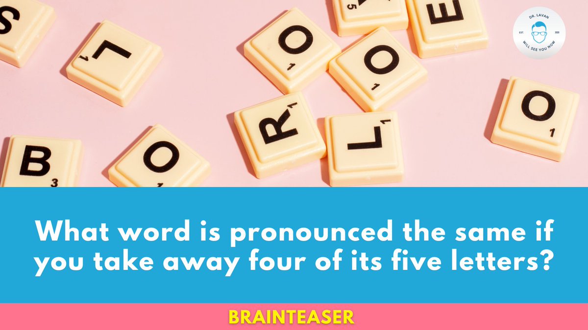 BaskaranLavan's tweet photo. Can you guess the answer to this week's #brainteaser?
“What word is pronounced the same if you take away four of its five letters?"
👉 Comment below with your answer, and keep an eye out for the answer in the comments tomorrow morning!
#exerciseyourbrain #riddlemethis https://t.co/SyfWie9kei