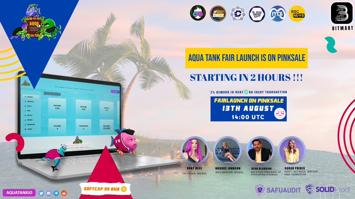 Aquatankio's tweet photo. @Aquatankio Most awaited Fair Launch, Just 2 hours left

Don't forget stay tuned !

✅SC: 99 BNB
🔏Liquidity 3 Yrs
📜Audit: SolidProof/Safuu
🎁RFI: 2% reward in USDT
🔥Lifetime reward based NFTs
🌟BitMart Listing

Link: https://t.co/l5ls18KCTm

#Aquatank #AQUA #BSC #NFTs #BitMart https://t.co/E2hV1iUpjN