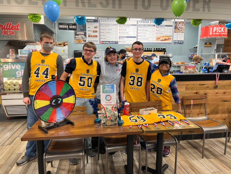 SOCTconnecticut's tweet photo. It's been an exciting year for Athlete Avery Dawe (in photo, #38). He participated in the @SpecialOlympics @2022USAGames in Orlando, Florida with his Unified Sports® teammates from #Simsbury High School &amp; he just started a new job at @jerseymikes: https://t.co/ZZkwZaGAWV  #soct https://t.co/79X1nkFFR0