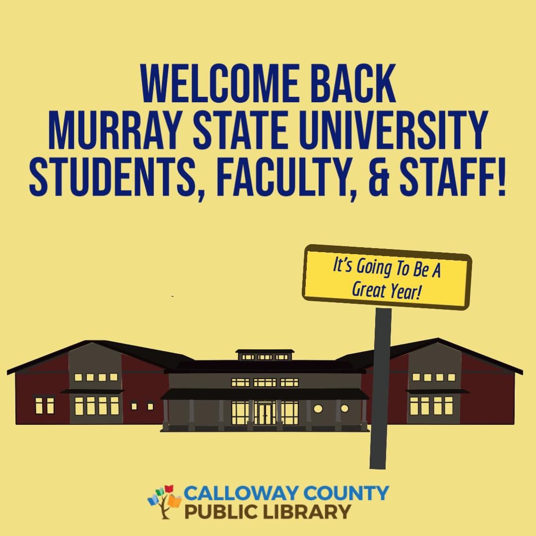 Welcome Back, <a href="/murraystateuniv/">Murray State University</a> Students, Faculty, &amp; Staff!!

CCPL offers Computers, Wi-Fi, Books, Tutor.com, KYLUB, Hoopla, Kanopy, &amp;More! 

Learn more about CCPL Resources by visiting callowaycountylibrary.org. 

#callowaycountylibrary #murraystateuniversity
