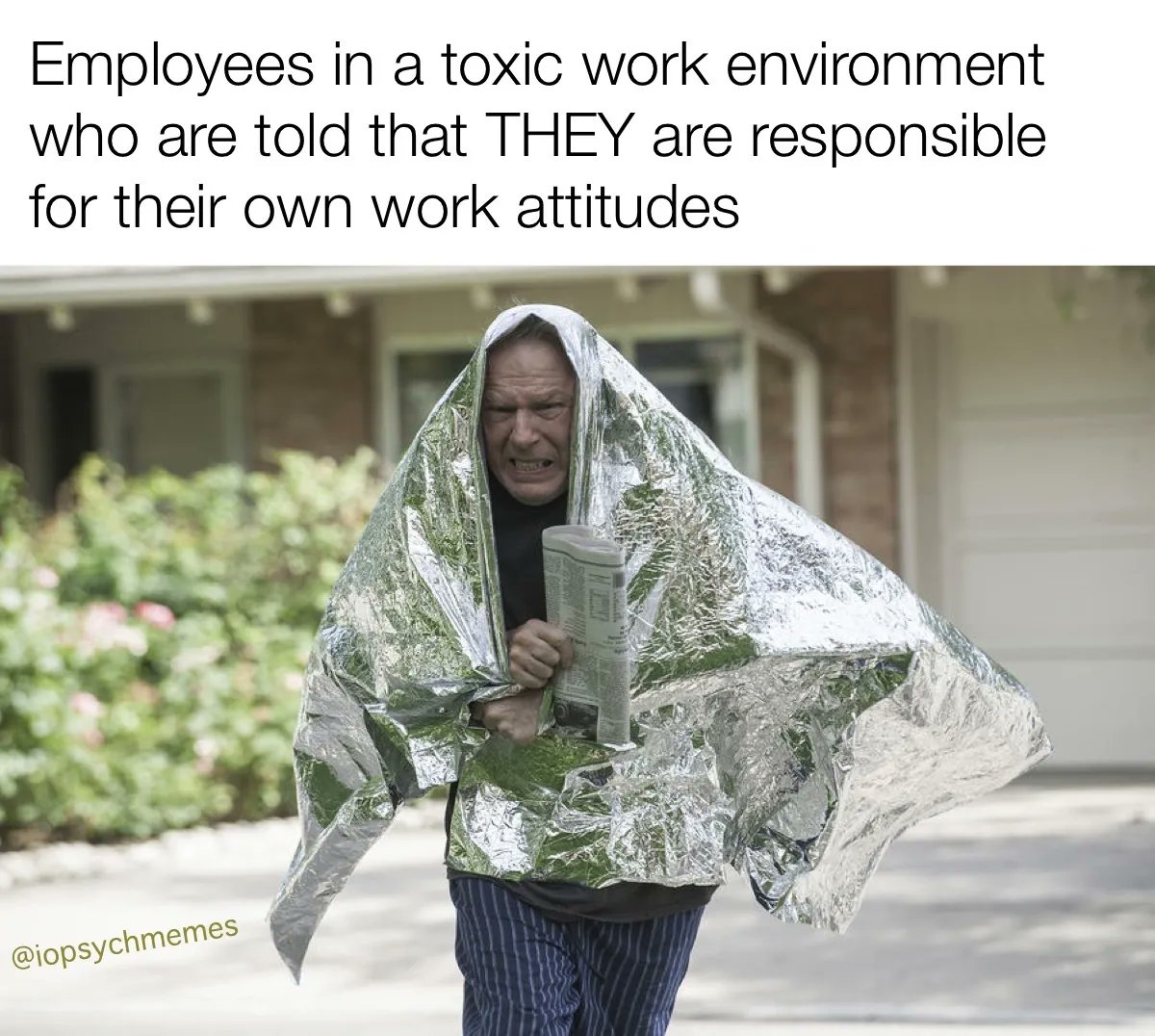 I agree that individuals bear some responsibility for their own wellbeing, but you can’t expect infinite resilience, either. #resilience #stress #workenvironment #OHPsych #IOPsych #iopsychmemes #psychology #psychologymemes #psychmemes #APpsych